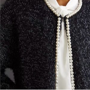 Maeve Anthropologie One Size Black Shimmery Cardigan with Pearl Trim